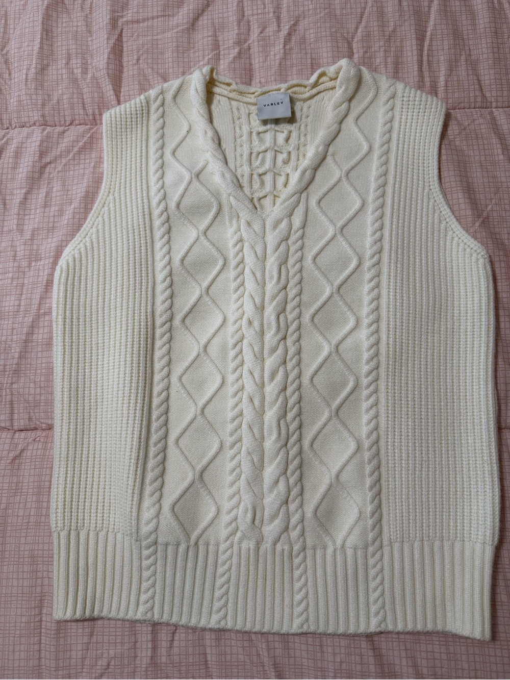 Varley Ivory Cable Knit V-Neck Sweater Vest